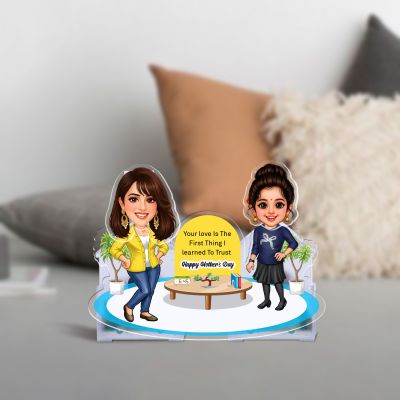 Personalized Happy Mother's Day Booblehead Caricature with Battery Powered Moving Head Feature   Office & Home Tabletop Decor   Gift for Mom and Daughter